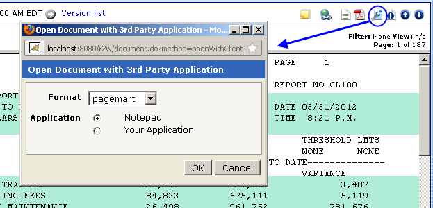 Screenshot showing secured feature to open documents in a third party application